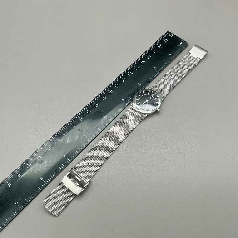 Skagen Watch Women's 0564XSSB Silver Mesh Black Dial 34mm Quartz NEW BATTERY